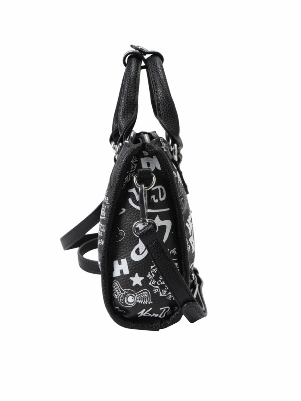 Von Dutch County Black & White Logo Print Satchel NWT - Picture 3 of 6